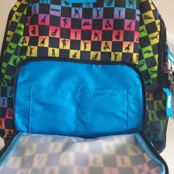 Fortnite Checkered Amplify Rainbow Multicolor Backpack Bookbag Back to School - Picture 4 of 5